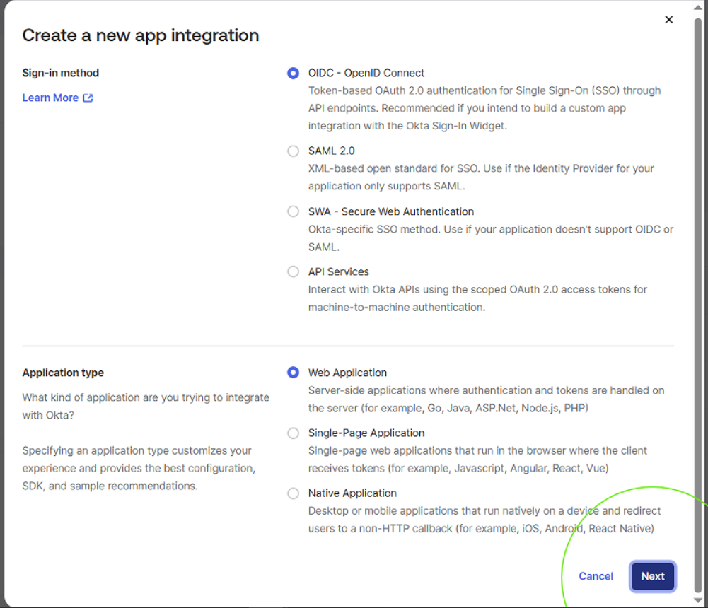 create new app integration